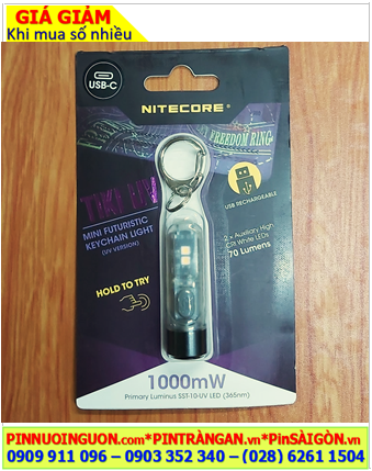 Nitecore TIKI UV, Đèn Pin Móc Khóa và Đèn UV tia tím soi đá quý Nitecore TIKI UV (1000mW, Cổng USB) chính hãng